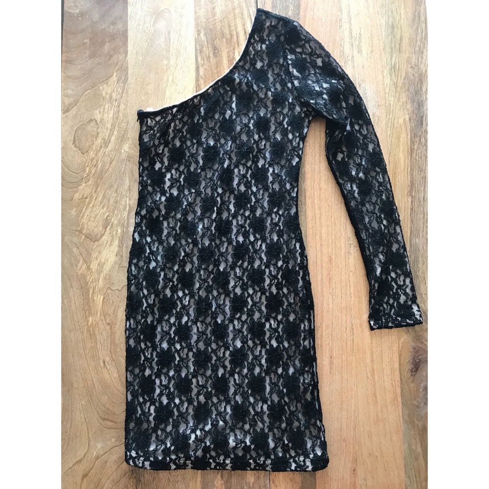 Forever 21 Black Lace One Shoulder Mini Dress